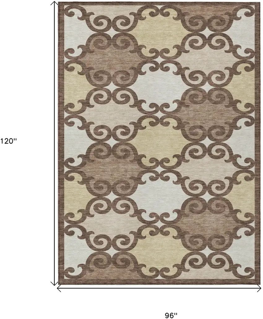 Brown And Beige Trellis Washable Indoor Outdoor Area Rug Photo 3