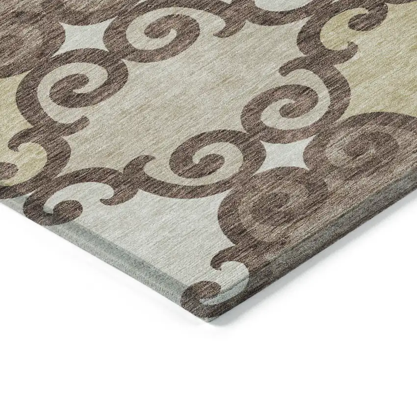 Brown And Beige Trellis Washable Indoor Outdoor Area Rug Photo 5