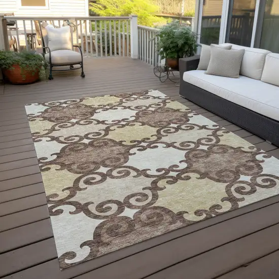 Brown And Beige Trellis Washable Indoor Outdoor Area Rug Photo 8
