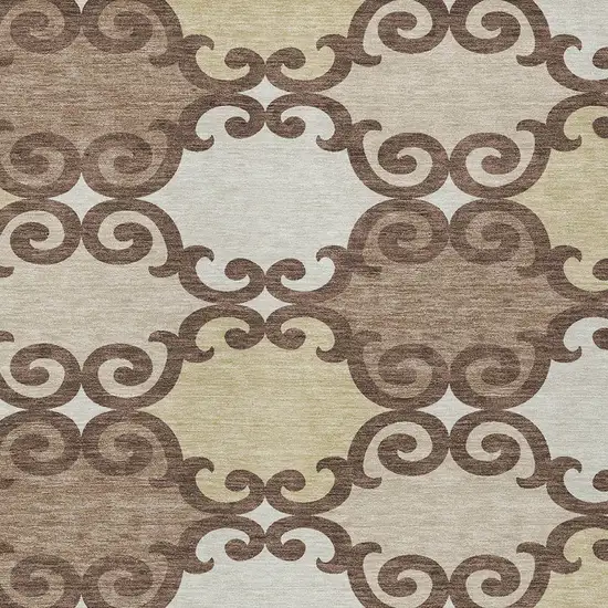 Brown And Beige Trellis Washable Indoor Outdoor Area Rug Photo 6