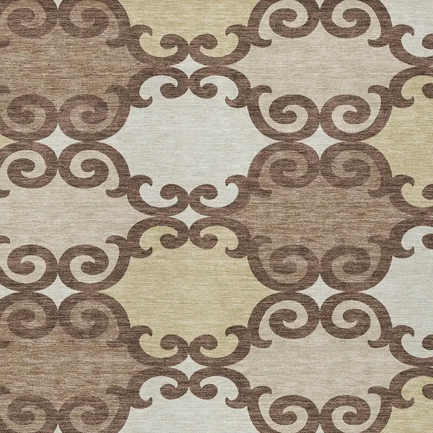 Brown And Beige Trellis Washable Indoor Outdoor Area Rug Photo 6