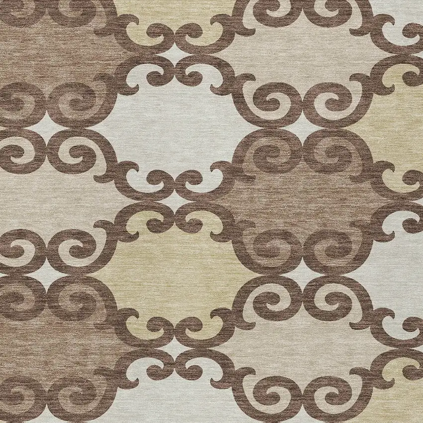 Brown And Beige Trellis Washable Indoor Outdoor Area Rug Photo 6