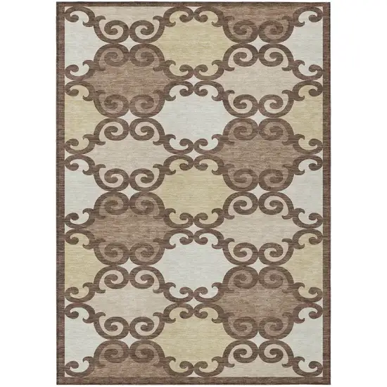 Brown And Beige Trellis Washable Indoor Outdoor Area Rug Photo 2
