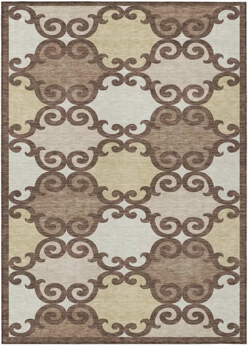 Brown And Beige Trellis Washable Indoor Outdoor Area Rug Photo 2