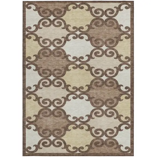 Brown And Beige Trellis Washable Indoor Outdoor Area Rug Photo 7