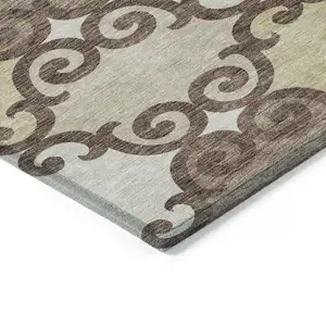 Photo of Brown And Beige Trellis Washable Indoor Outdoor Area Rug