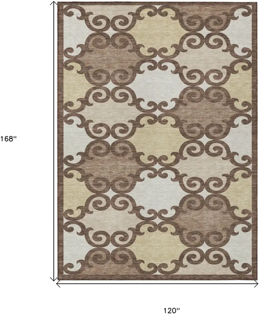 Brown And Beige Trellis Washable Indoor Outdoor Area Rug Photo 3
