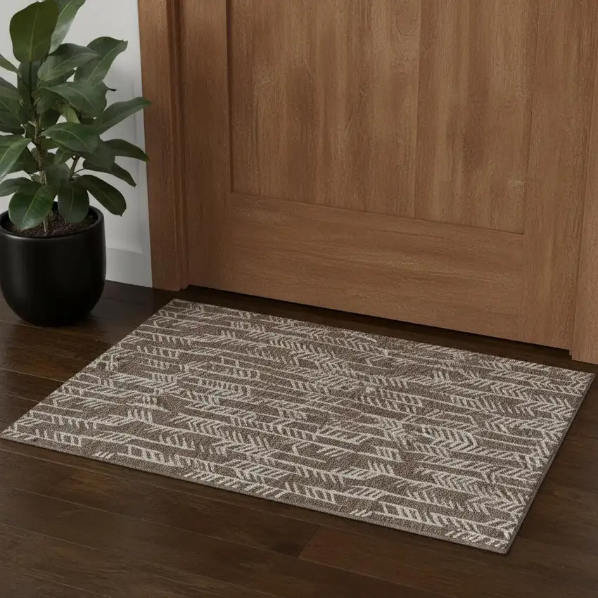 Brown And Beige Tribal Washable Area Rug With UV Protection Photo 1