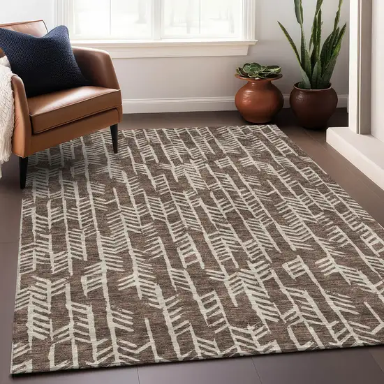 Brown And Beige Tribal Washable Area Rug With UV Protection Photo 5