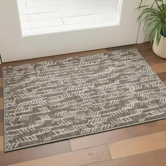 Brown And Beige Tribal Washable Area Rug With UV Protection Photo 2