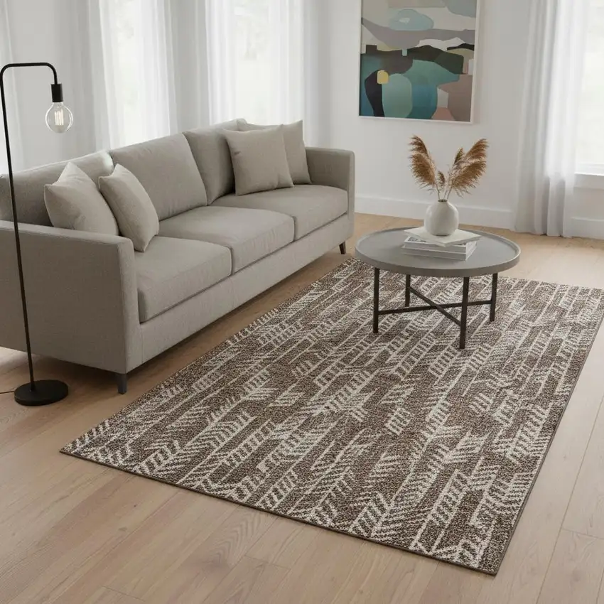 Brown And Beige Tribal Washable Area Rug With UV Protection Photo 2