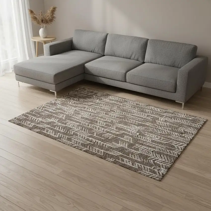 Brown And Beige Tribal Washable Area Rug With UV Protection Photo 2