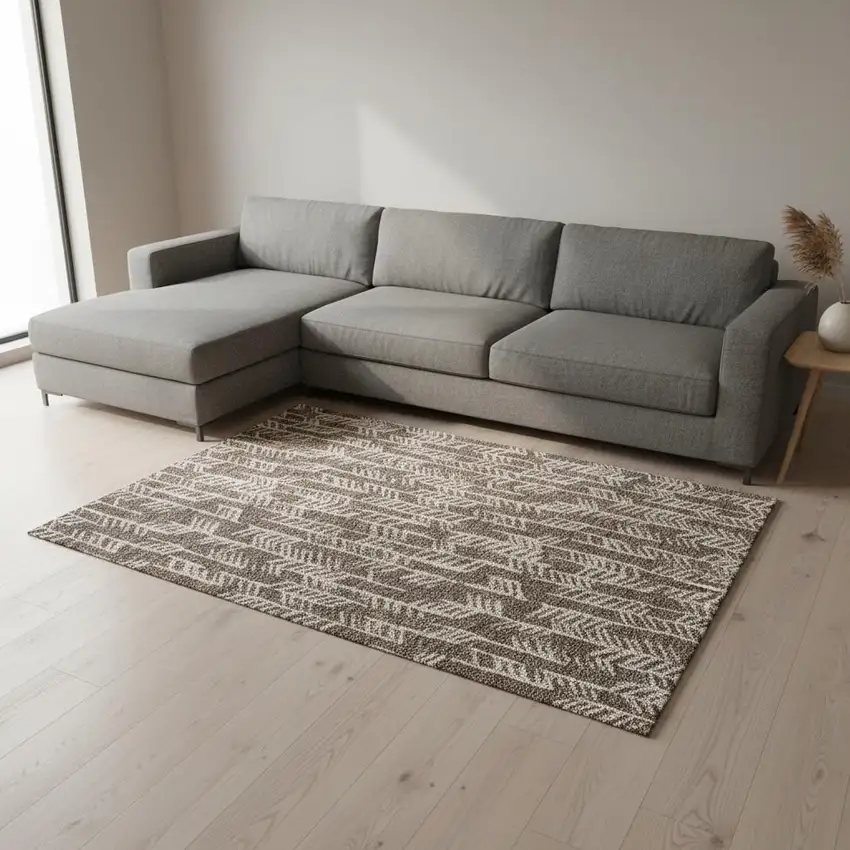 Brown And Beige Tribal Washable Area Rug With UV Protection Photo 2