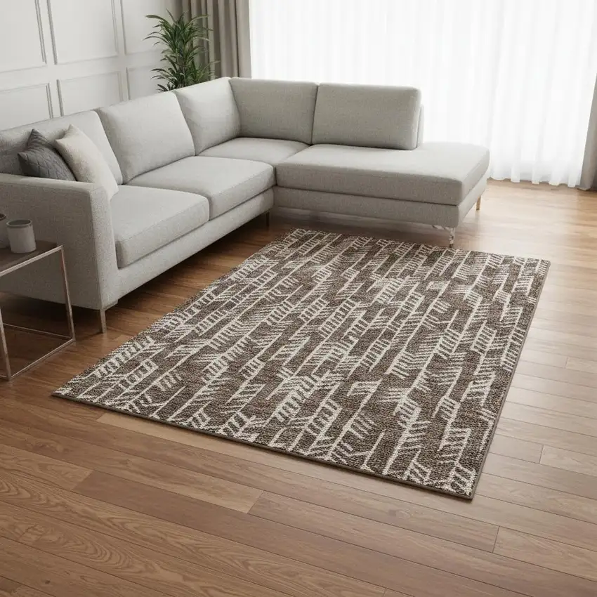 Brown And Beige Tribal Washable Area Rug With UV Protection Photo 2