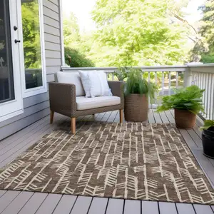 Photo of Brown And Beige Tribal Washable Indoor Outdoor Area Rug