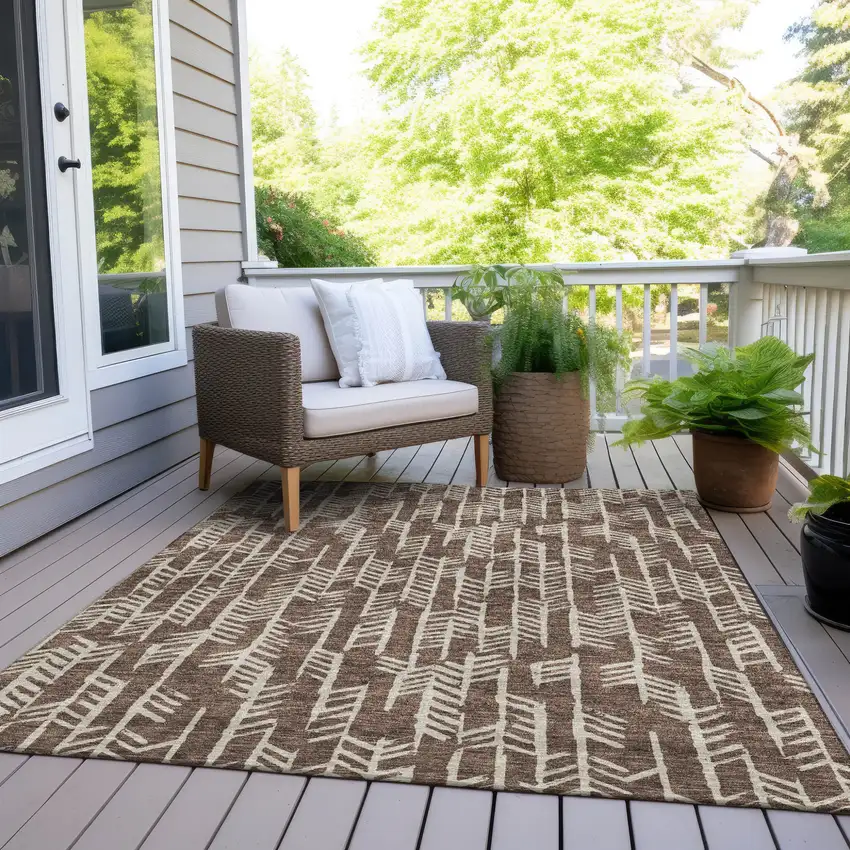 Brown And Beige Tribal Washable Indoor Outdoor Area Rug Photo 8