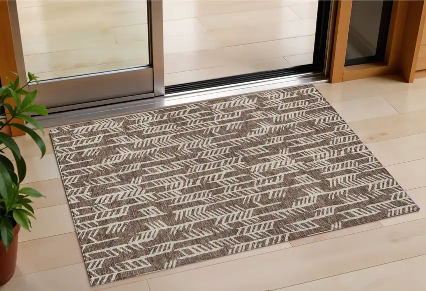 Brown And Beige Tribal Washable Indoor Outdoor Area Rug Photo 1