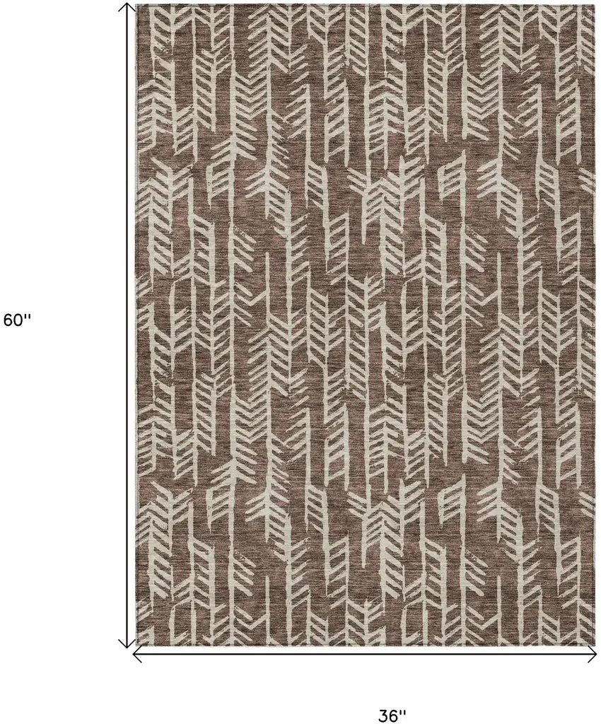 Brown And Beige Tribal Washable Indoor Outdoor Area Rug Photo 3