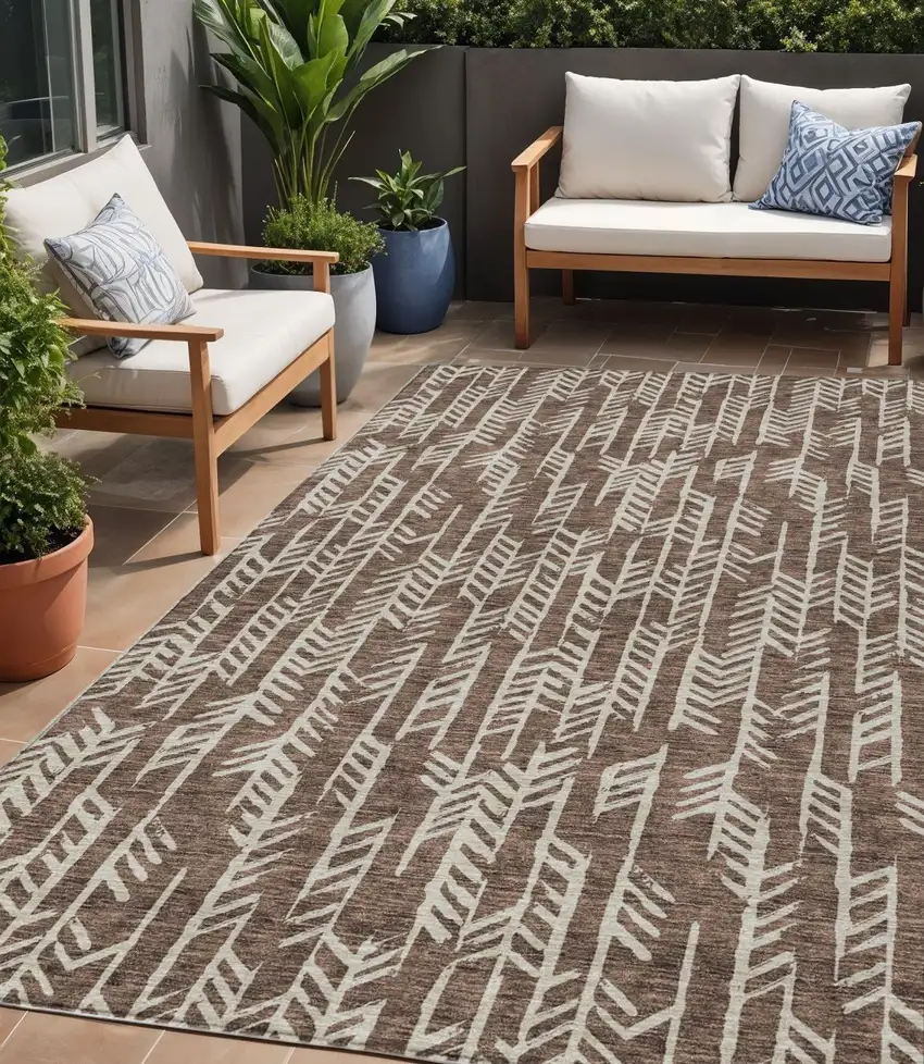 Brown And Beige Tribal Washable Indoor Outdoor Area Rug Photo 1