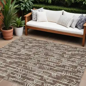 Photo of Brown And Beige Tribal Washable Indoor Outdoor Area Rug