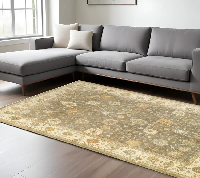 Brown And Beige Wool Oriental Hand Knotted Area Rug Photo 1