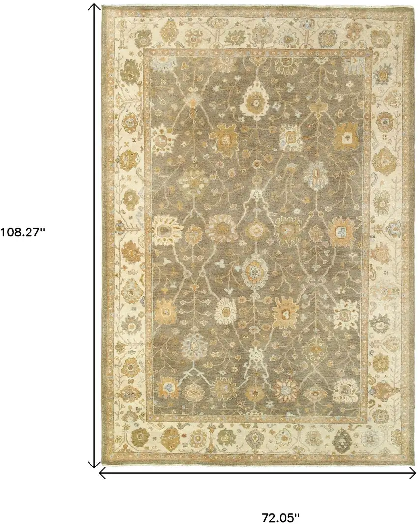 Brown And Beige Wool Oriental Hand Knotted Area Rug Photo 3