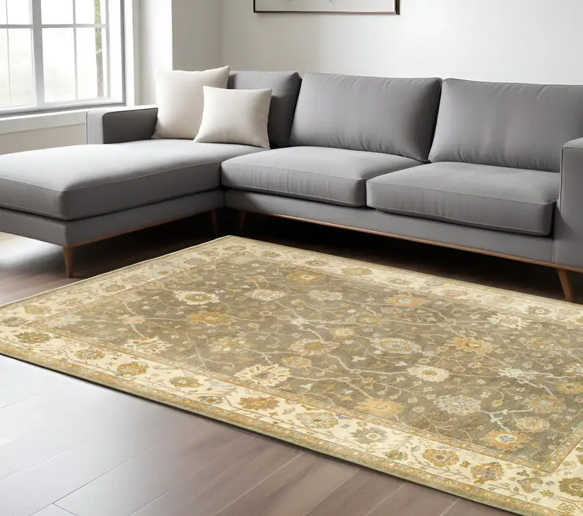 Brown And Beige Wool Oriental Hand Knotted Area Rug Photo 1