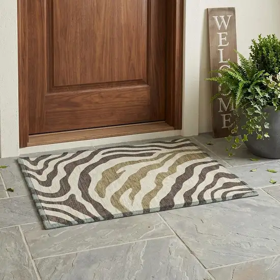 Brown And Beige Zebra Print Washable Indoor Outdoor Area Rug Photo 1