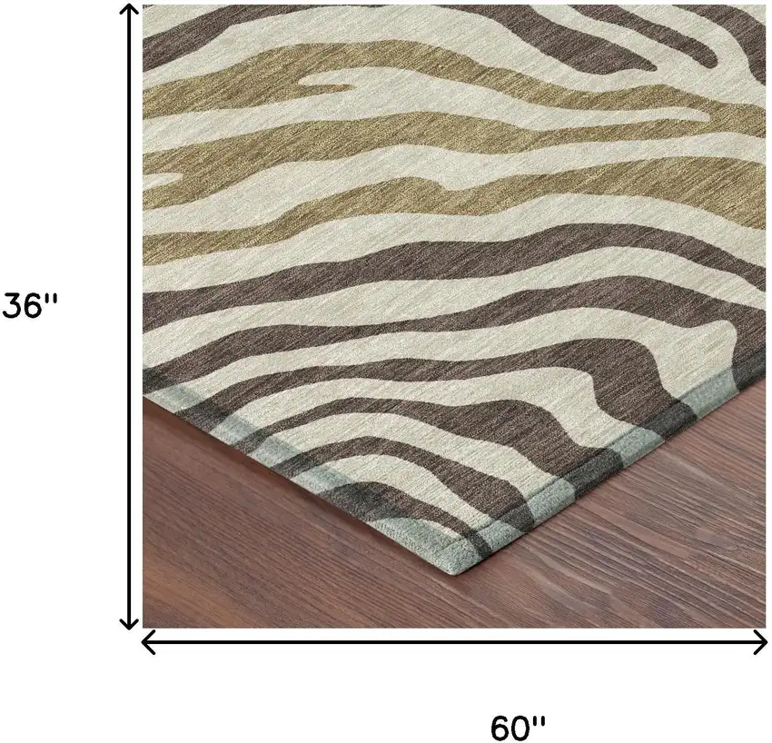 Brown And Beige Zebra Print Washable Indoor Outdoor Area Rug Photo 7