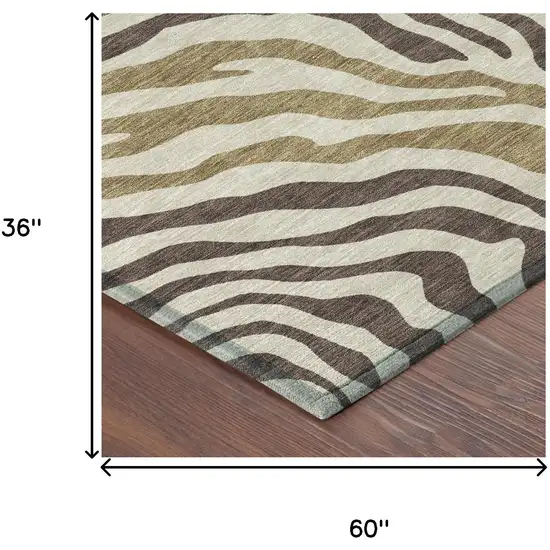 Brown And Beige Zebra Print Washable Indoor Outdoor Area Rug Photo 7