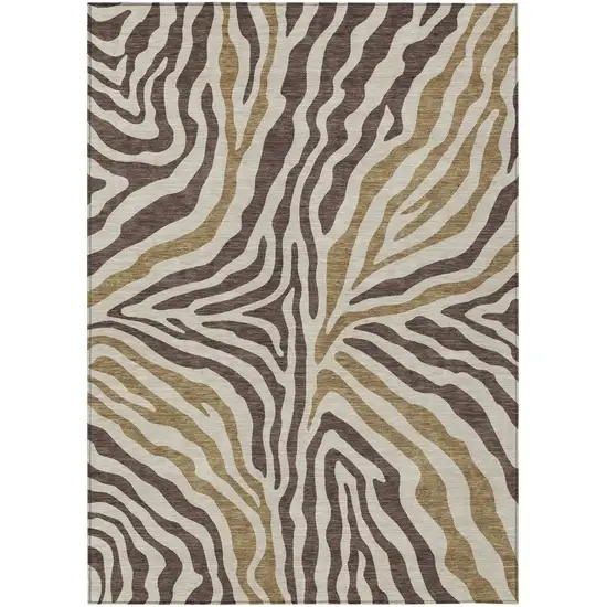 Brown And Beige Zebra Print Washable Indoor Outdoor Area Rug Photo 5