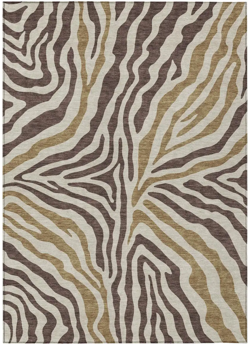 Brown And Beige Zebra Print Washable Indoor Outdoor Area Rug Photo 5