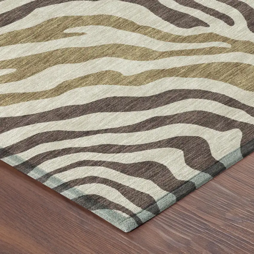 Brown And Beige Zebra Print Washable Indoor Outdoor Area Rug Photo 4
