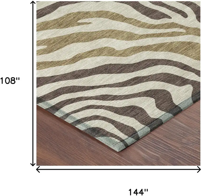 Brown And Beige Zebra Print Washable Indoor Outdoor Area Rug Photo 7