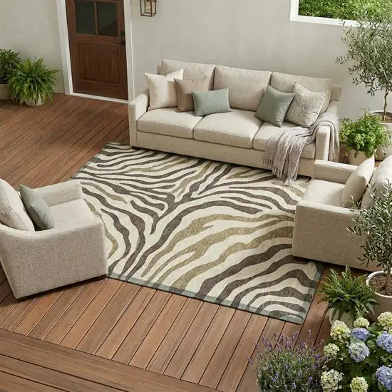 Brown And Beige Zebra Print Washable Indoor Outdoor Area Rug Photo 1