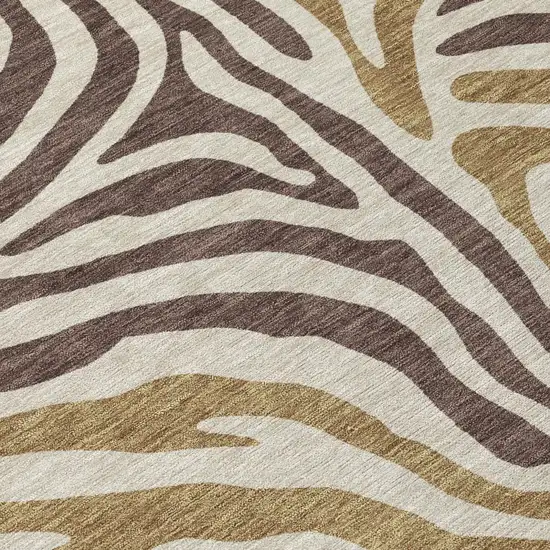Brown And Beige Zebra Print Washable Indoor Outdoor Area Rug Photo 6