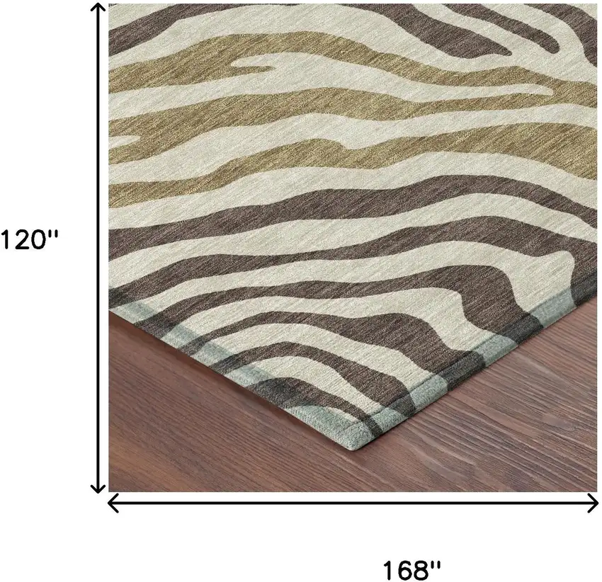 Brown And Beige Zebra Print Washable Indoor Outdoor Area Rug Photo 7