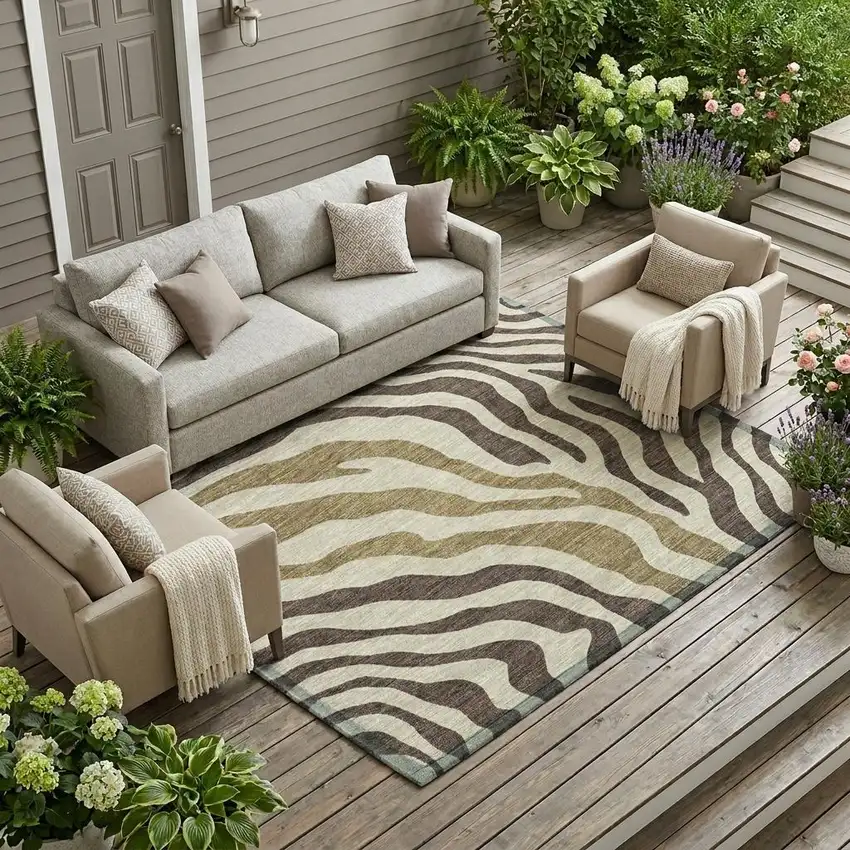Brown And Beige Zebra Print Washable Indoor Outdoor Area Rug Photo 1