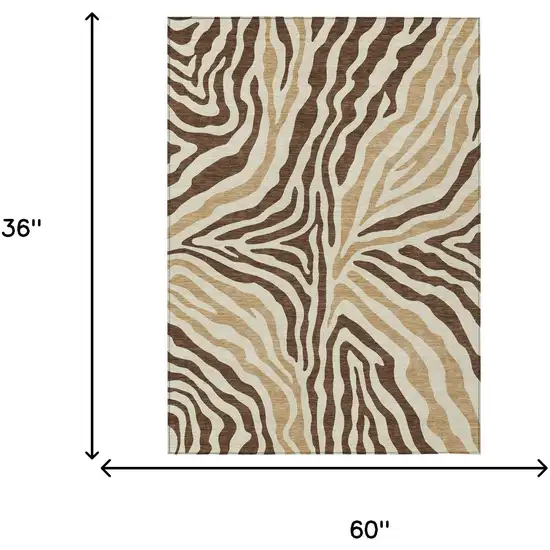 Brown And Beige Zebra Print Washable Indoor Outdoor Area Rug Photo 7