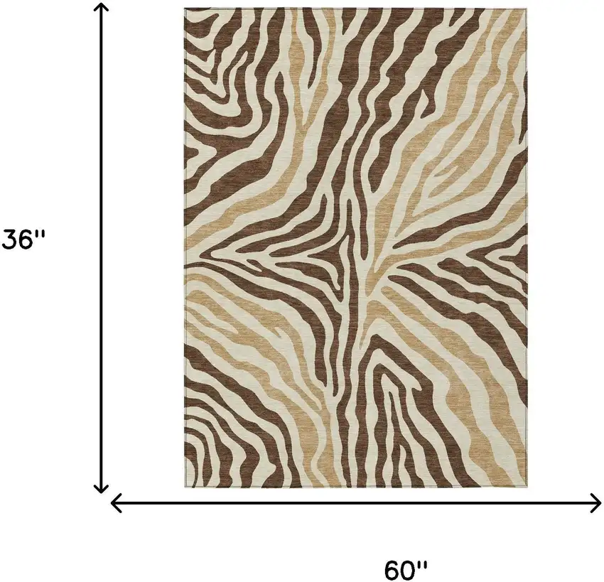 Brown And Beige Zebra Print Washable Indoor Outdoor Area Rug Photo 7