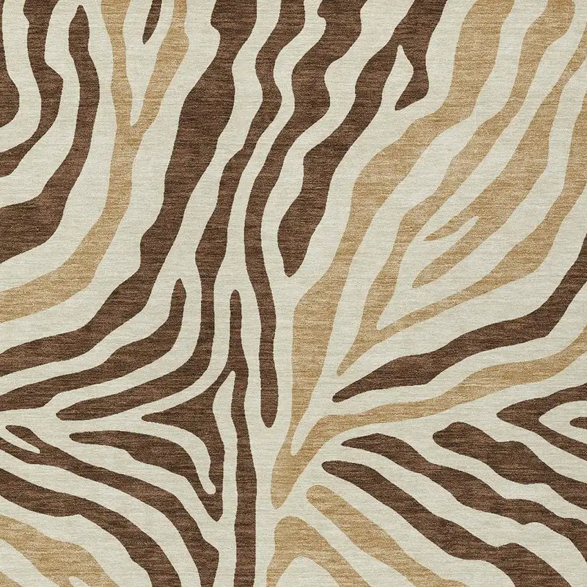 Brown And Beige Zebra Print Washable Indoor Outdoor Area Rug Photo 3