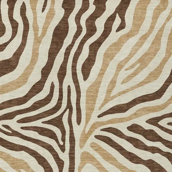 Brown And Beige Zebra Print Washable Indoor Outdoor Area Rug Photo 3