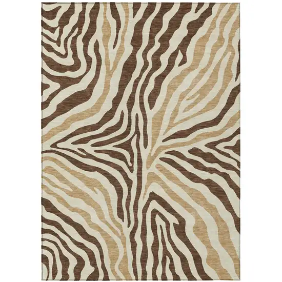 Brown And Beige Zebra Print Washable Indoor Outdoor Area Rug Photo 2