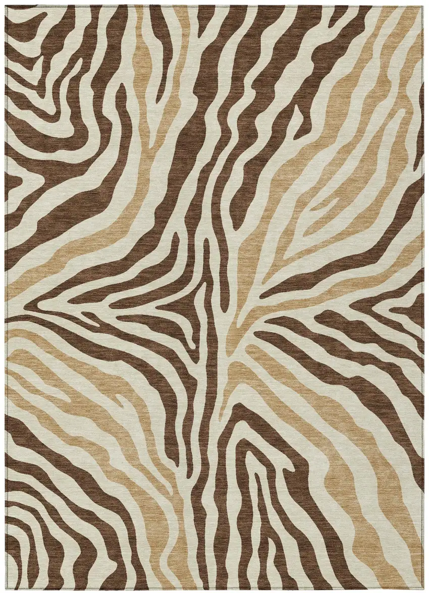 Brown And Beige Zebra Print Washable Indoor Outdoor Area Rug Photo 2