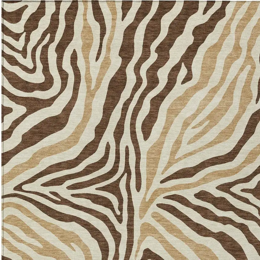 Brown And Beige Zebra Print Washable Indoor Outdoor Area Rug Photo 4