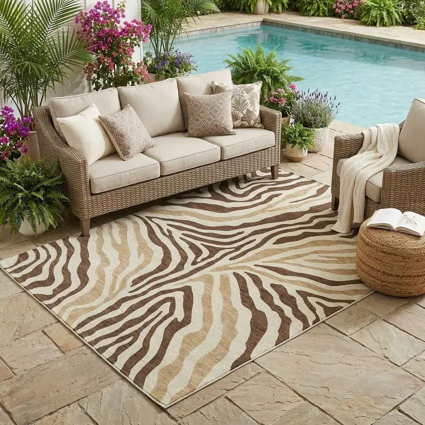 Brown And Beige Zebra Print Washable Indoor Outdoor Area Rug Photo 1