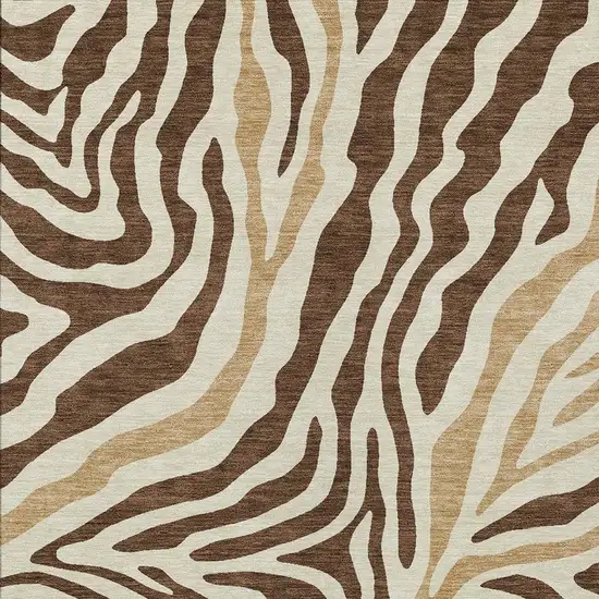 Brown And Beige Zebra Print Washable Indoor Outdoor Area Rug Photo 3