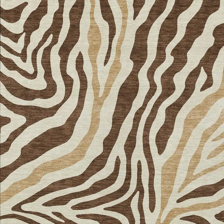 Brown And Beige Zebra Print Washable Indoor Outdoor Area Rug Photo 3