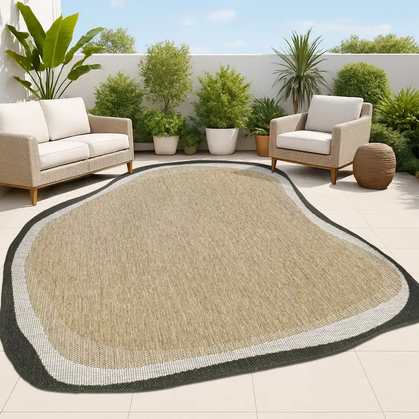 Brown And Black Abstract Indoor Outdoor Area Rug Photo 3
