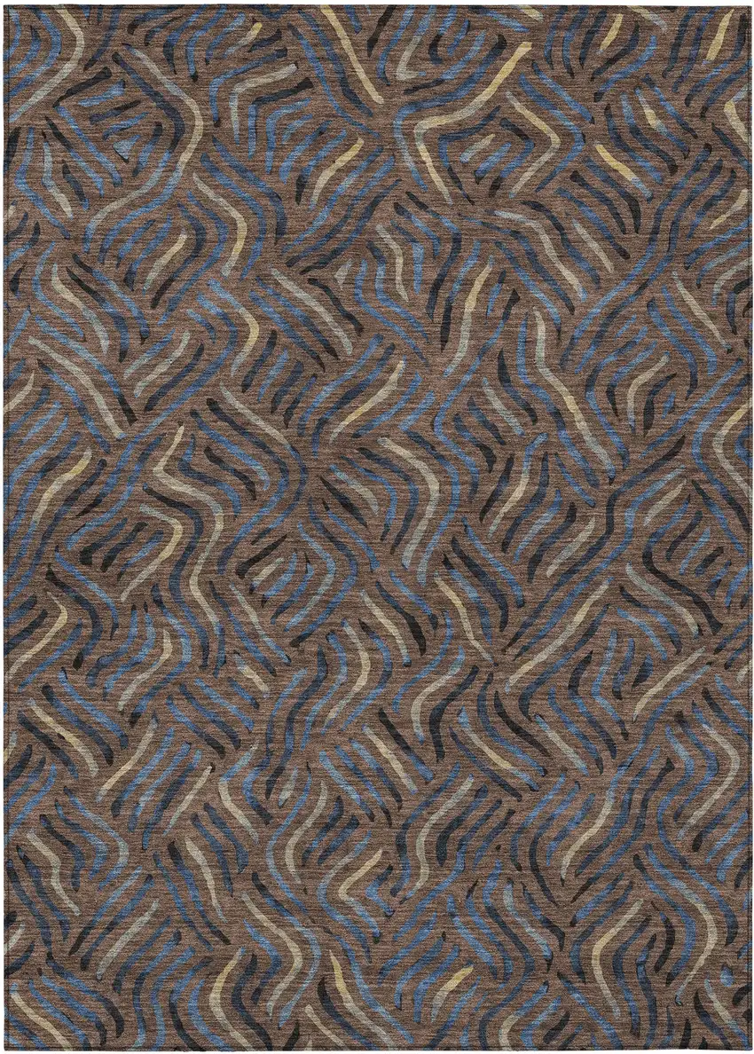 Brown And Black Abstract Washable Indoor Outdoor Area Rug Photo 1